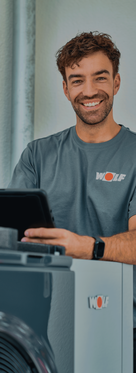 Modern home with Wolf heat pump in winter